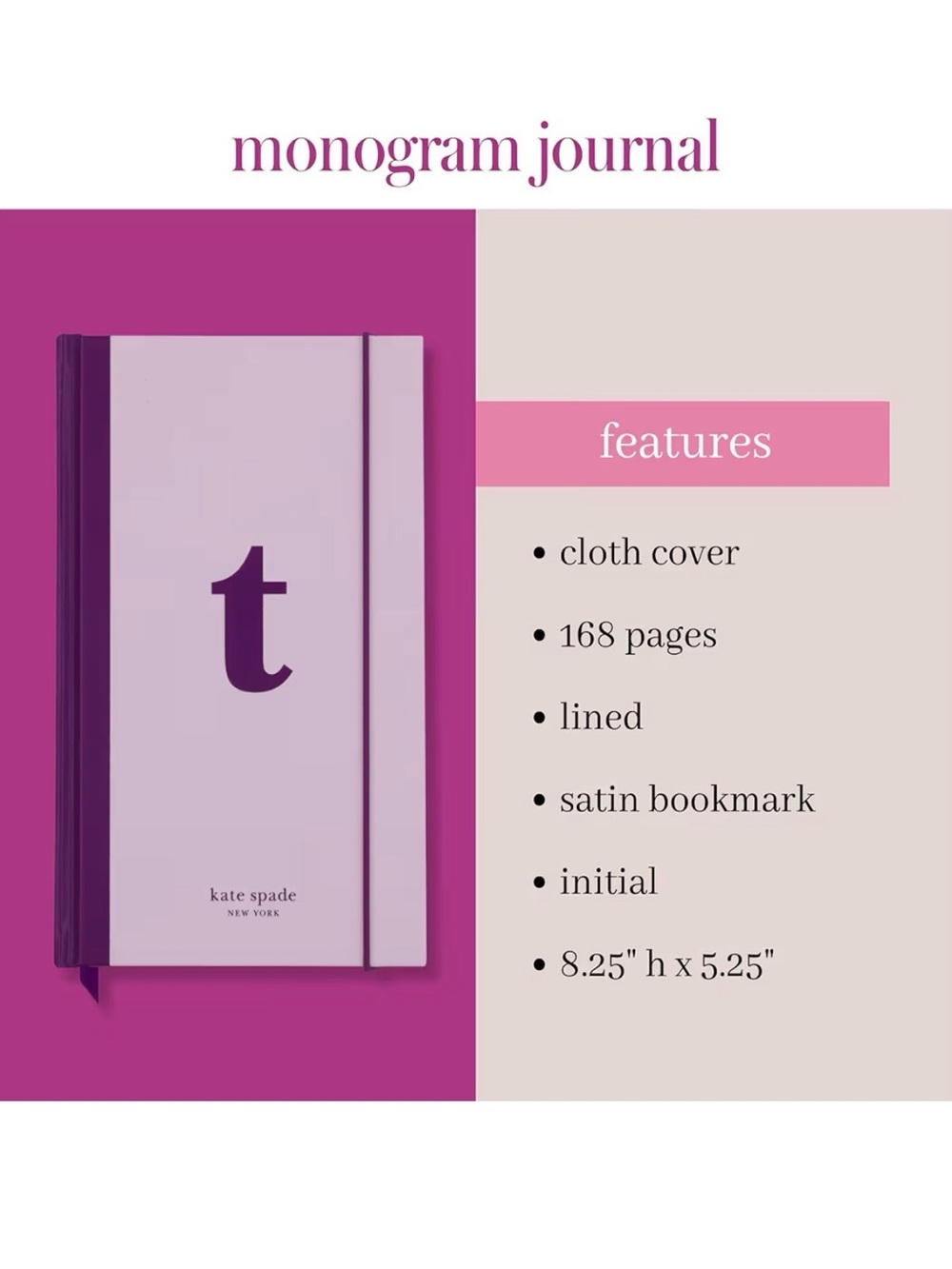 Kate Spade Just Mine Monogram “T” Cloth Hardcover Notebook Journal